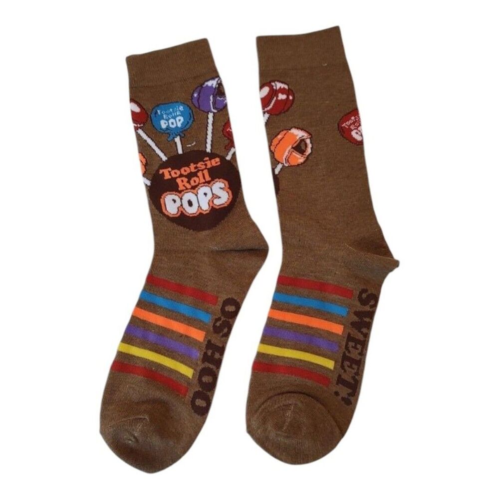 Tootsie Roll Pops Novelty Crew Socks 1 Pair Men 8-12 Women 9-14 Poly Spandex New